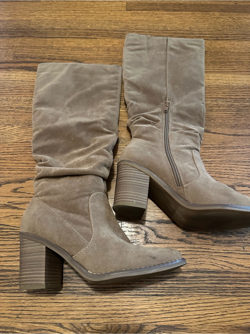 Target Taupe Suede Mid-Calf Block Heel Boots - Women